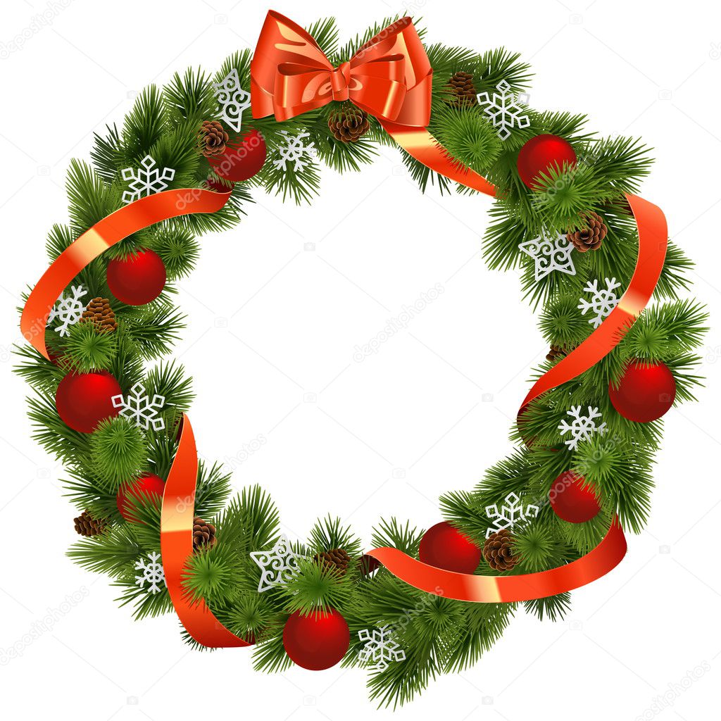 Vector Christmas Wreath with Red Decorations