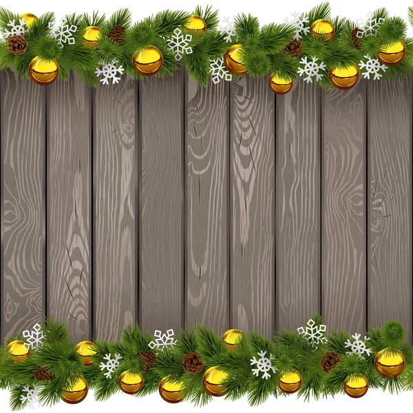 Vector Seamless Christmas Old Board con bolas de oro — Vector de stock