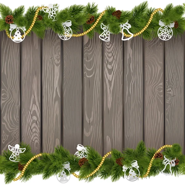 Vector Seamless Christmas Old Board com decorações de papel —  Vetores de Stock