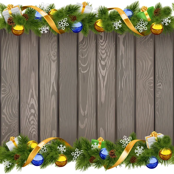 Vector naadloze kerst oud bord met gouden lint — Stockvector