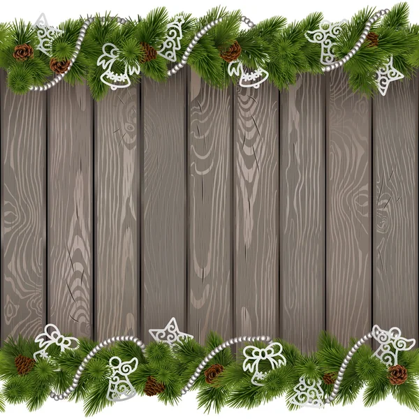 Vector Seamless Christmas Old Board con decoraciones blancas — Vector de stock