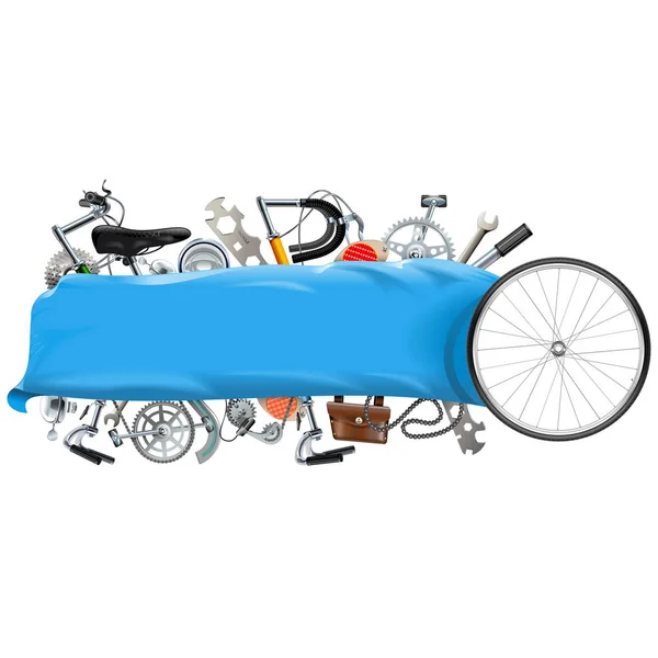 Banner vectorial cu piese de schimb pentru biciclete — Vector de stoc