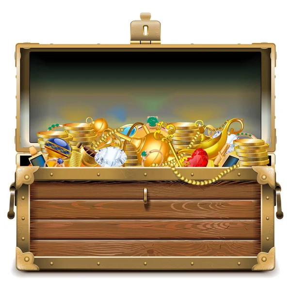 Caixa de madeira vetorial com ouro — Vetor de Stock