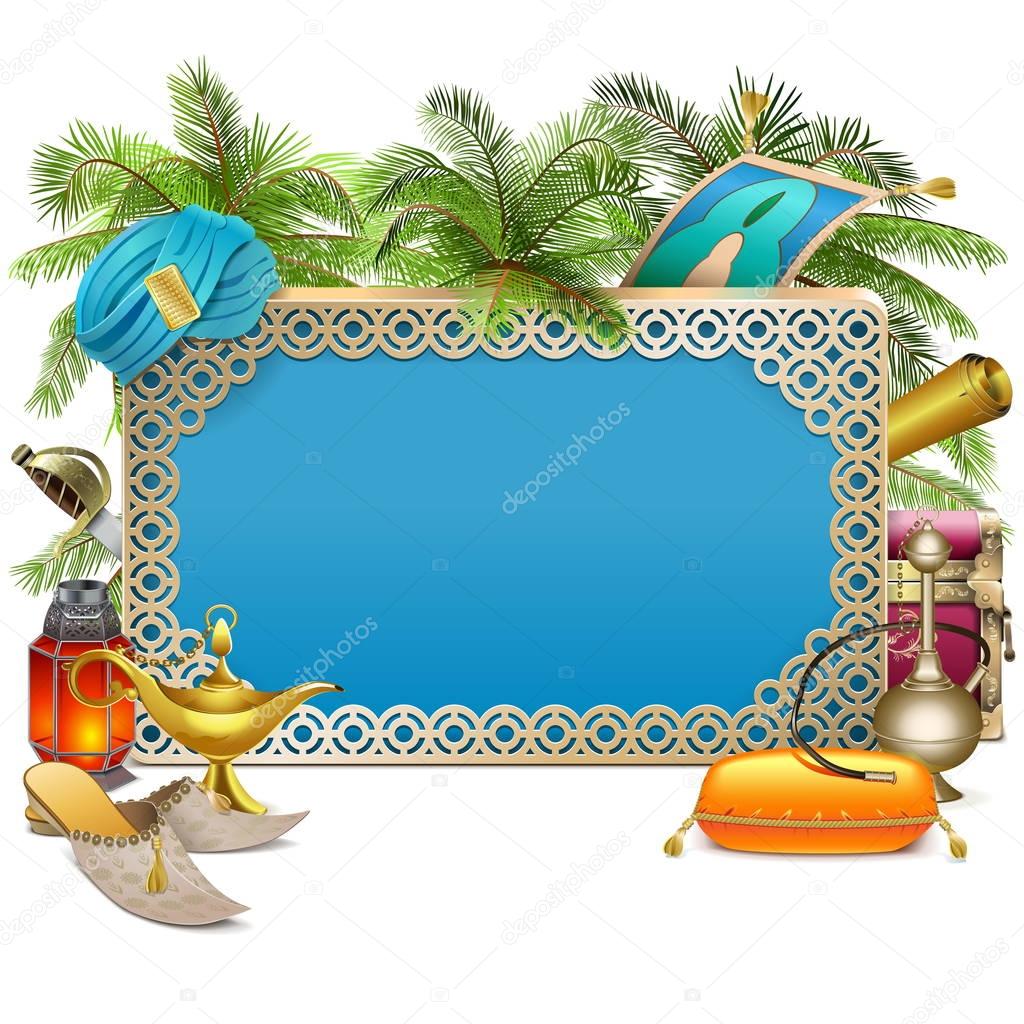 Vector Arabic Frame with Palm Tree