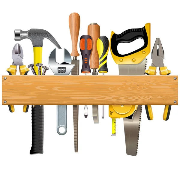 Vector houten Plank met Tools — Stockvector