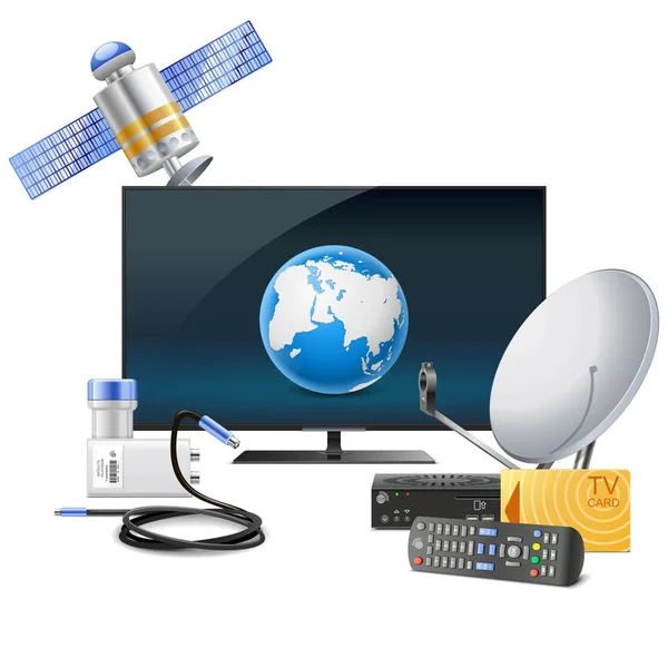 TV vetorial com equipamento de satélite — Vetor de Stock