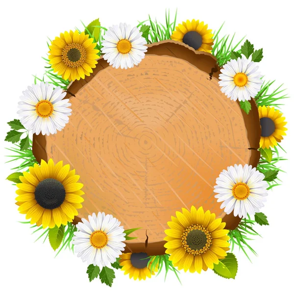 Vector Wooden Board with Flowers — Stock Vector