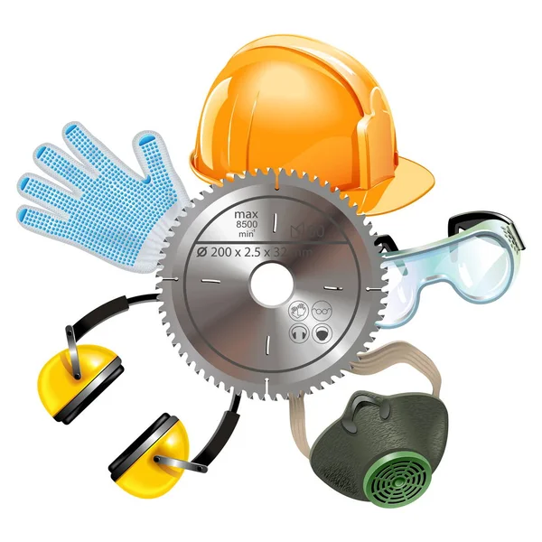 Vector Saw Protective Equipment — Stock Vector