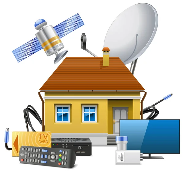 Vector House with Satellite Equipment — Stock Vector