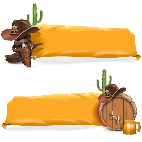 Carteleras de Vector Cowboy con Bandera Amarilla — Vector de stock