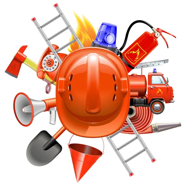 Concept de prévention des incendies vectoriels avec casque — Image vectorielle