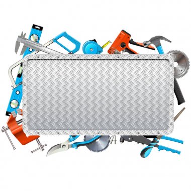 Vector Metal Frame with Hand Tools clipart