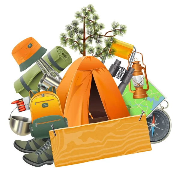 Vector Camping Concept with Tent — Stock Vector