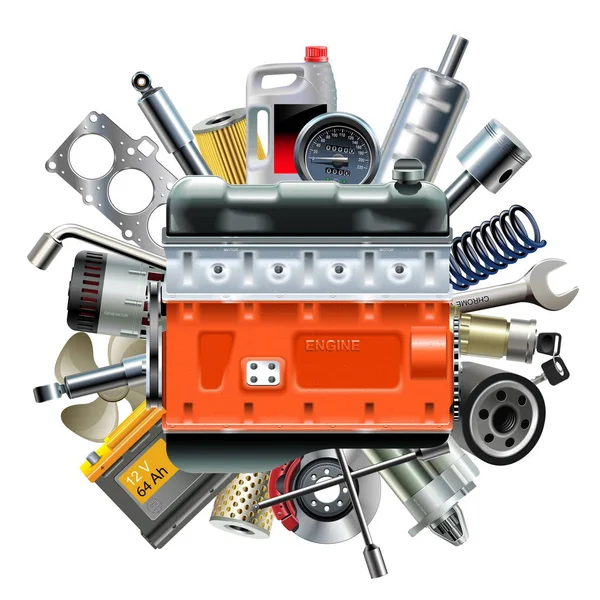 Vector Engine with Car Spares — Stock Vector