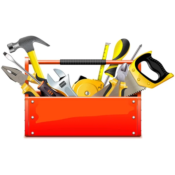 Vektor röd verktygslåda med handverktyg — Stock vektor