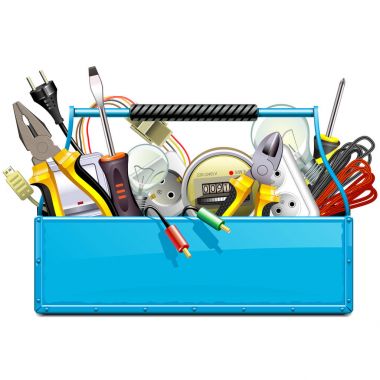 Vektör mavi araç kutusu ile elektrikli aletler 