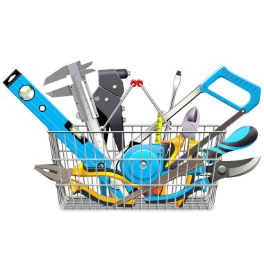 Vektör süpermarket sepet ve el aletleri