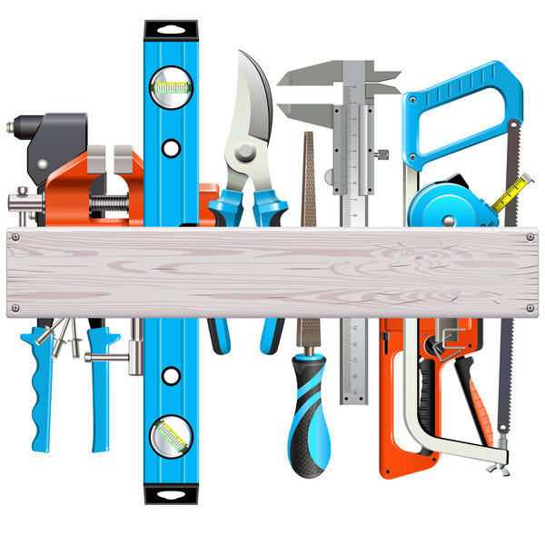 Vector Wooden Plank with Hand Tools