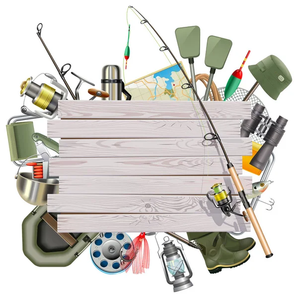 Vektör balıkçılık kavramı ile ahşap tahta