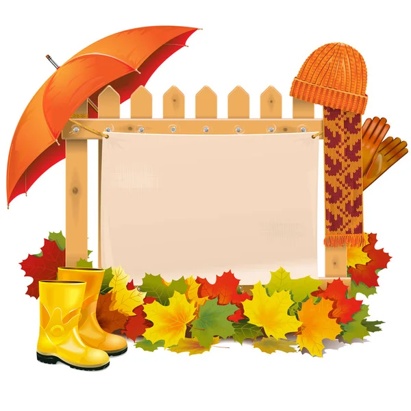 Vector houten hek met herfst bladeren — Stockvector