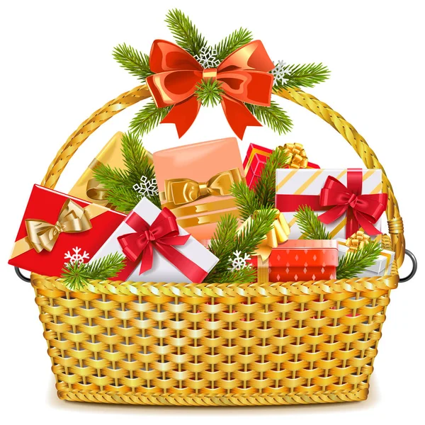 Vector Basket with Christmas Gifts — Stock Vector