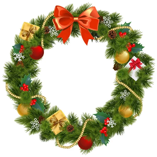 Vector Christmas Wreath with Mistletoe — Stock Vector