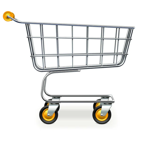 Vector Empty Supermarket Trolley with Yellow Wheels — Stock Vector