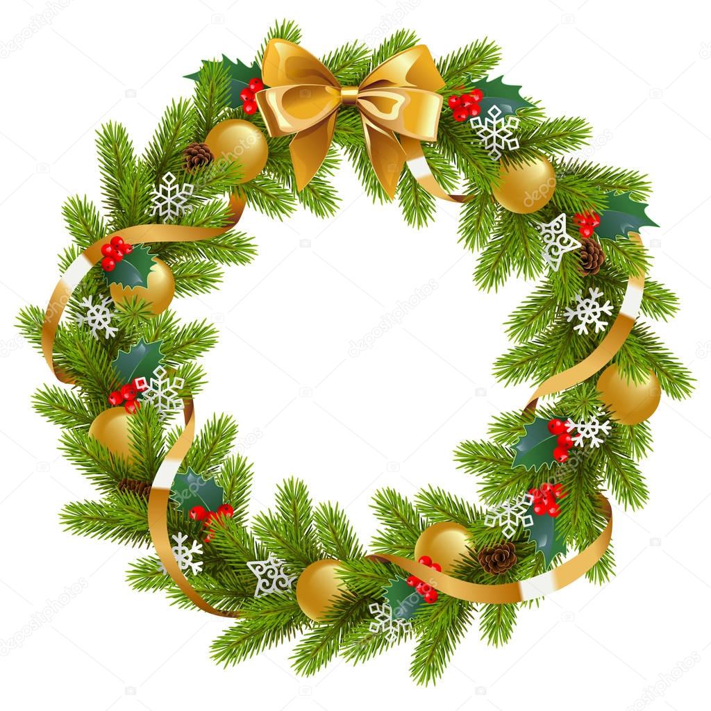 Vector Fir Wreath with Mistletoe