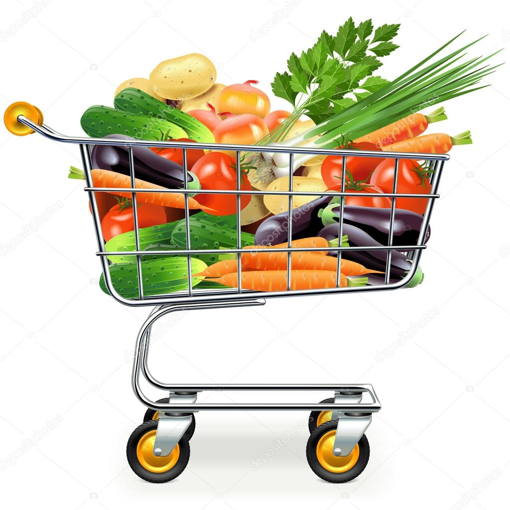 Vector Supermarket Trolley with Vegetables