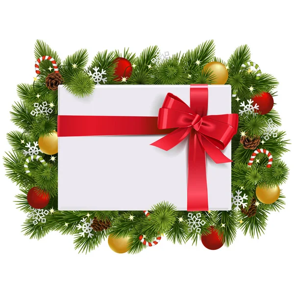 Rami di abete di Natale vettoriale con regalo — Vettoriale Stock