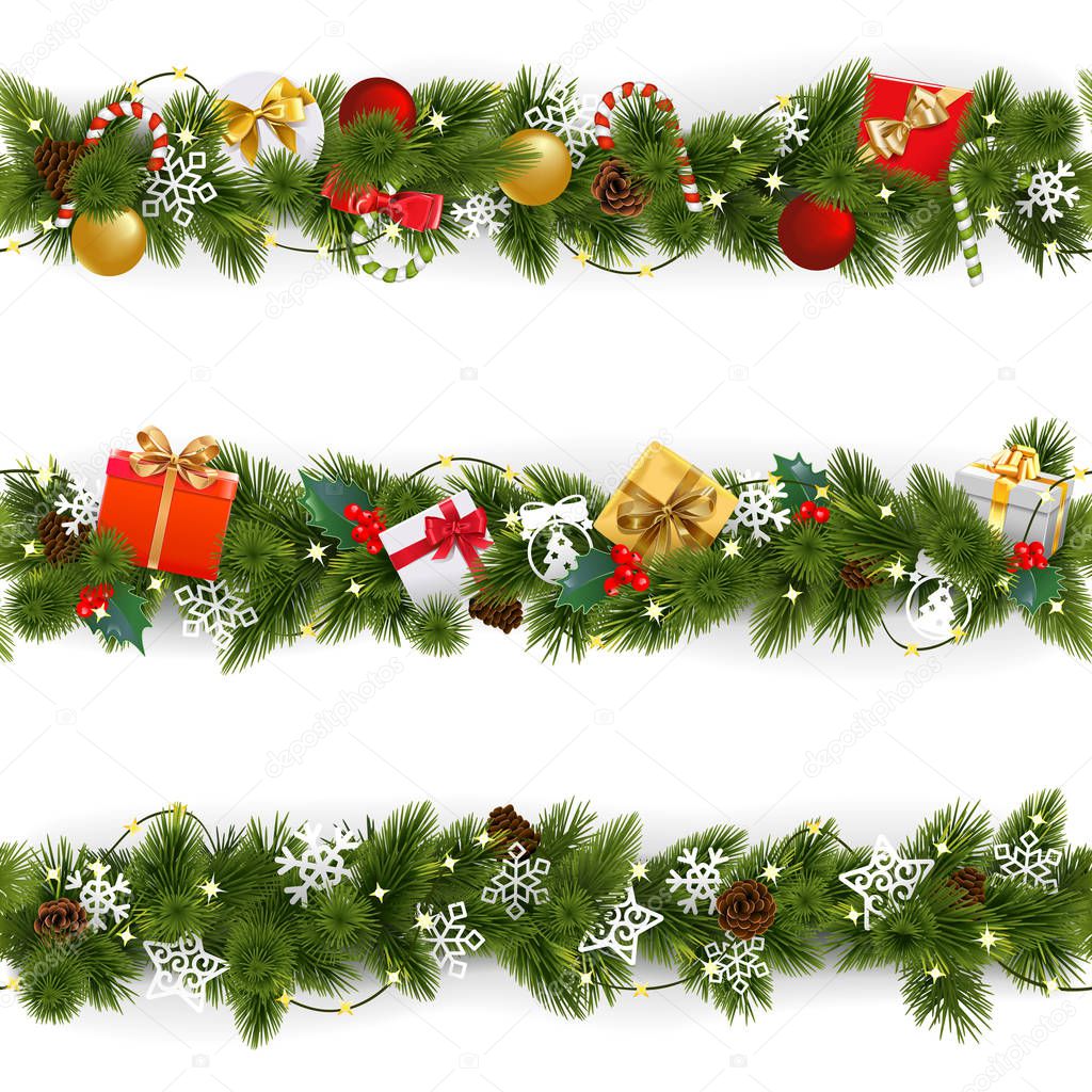 Vector Christmas Border Set with Garland