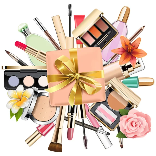 Cosméticos de maquillaje vectorial con regalo — Vector de stock