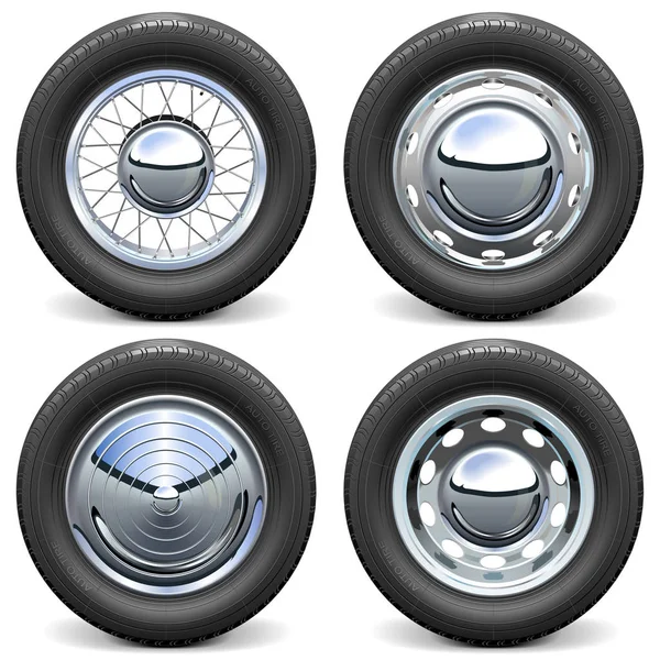 Neumáticos de coche vectorial con discos cromados — Vector de stock