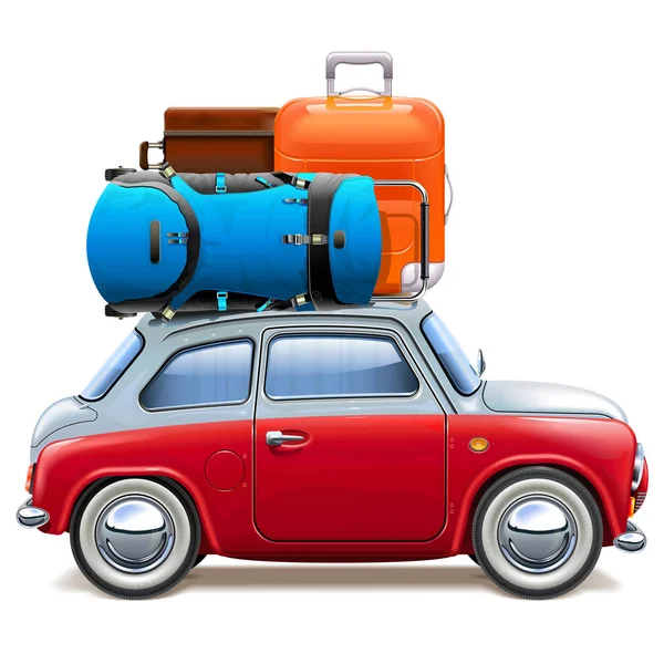 Διάνυσμα κόκκινο αυτοκίνητο με αποσκευές — Διανυσματικό Αρχείο