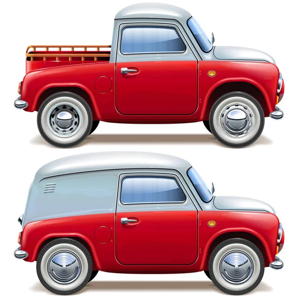 ベクトルの赤いピックアップ トラックとミニバン — ストックベクタ