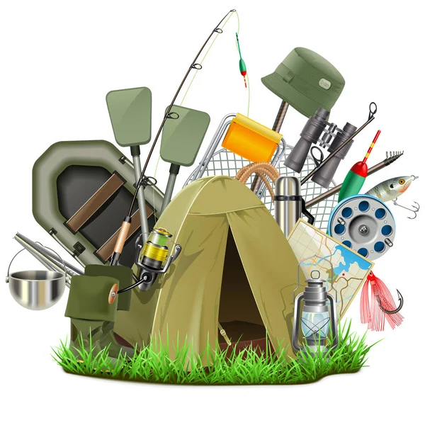 Campamento de pesca vectorial — Vector de stock