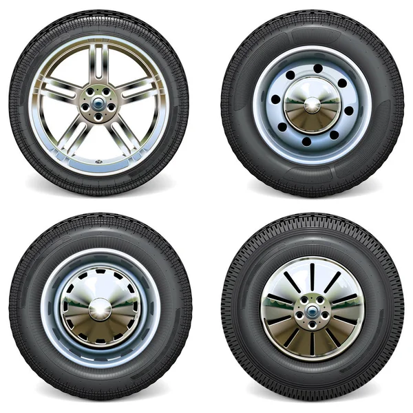 Vector Retro and Modern Car Wheels Side View — Stock Vector