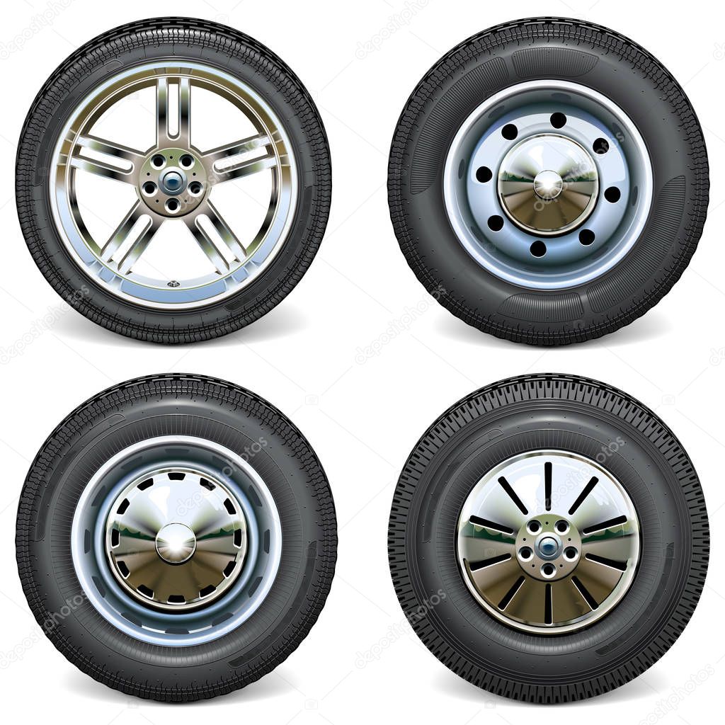Vector Retro and Modern Car Wheels Side View
