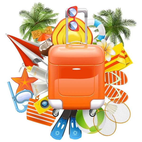 Vector Beach Accessoires mit Rolltasche — Stockvektor