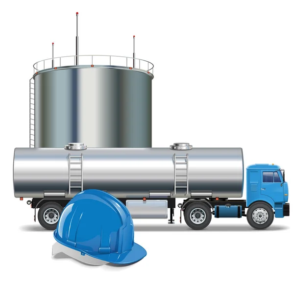 Concetto di industria petrolifera vettoriale con camion cisterna — Vettoriale Stock