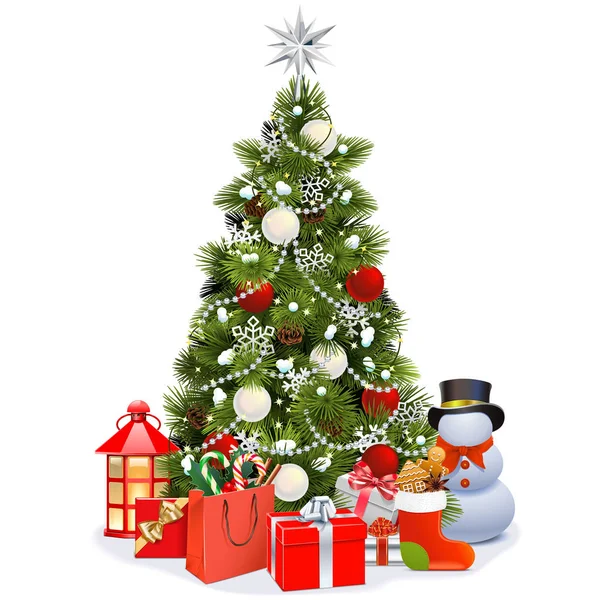 Vector árbol de pino de Navidad nevado — Vector de stock