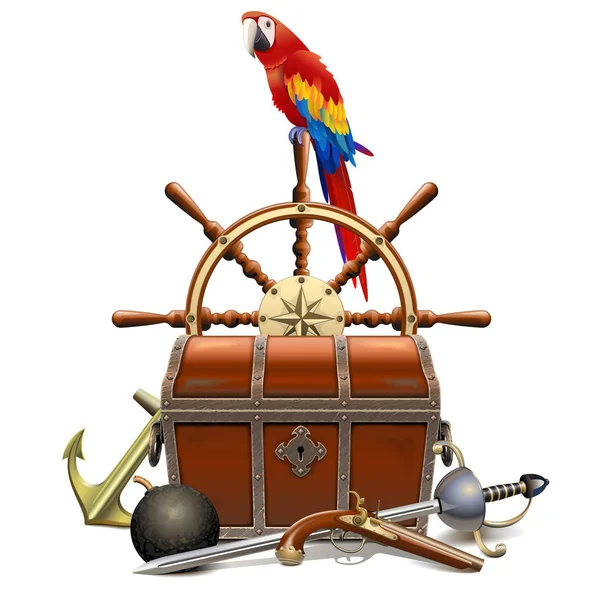 Vector Treasure Hunt Concept with Parrot — 스톡 벡터