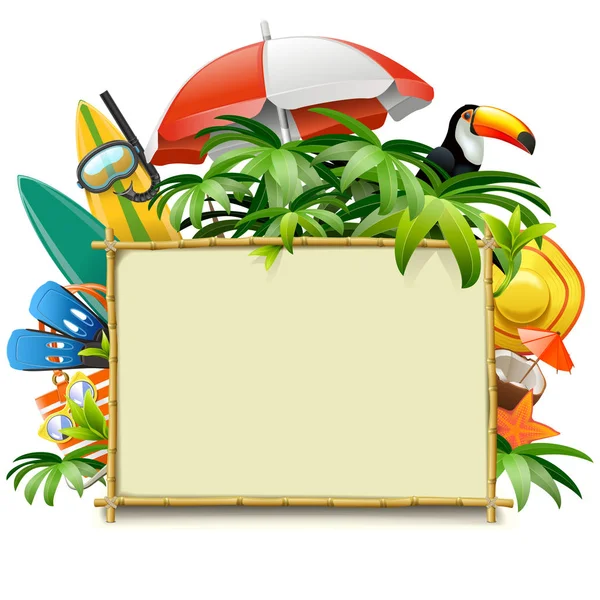 Vector Beach Accessories with Bamboo Frame — Stock Vector