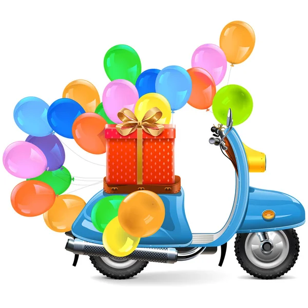 Vektor-Roller mit Luftballons und Geschenk — Stockvektor