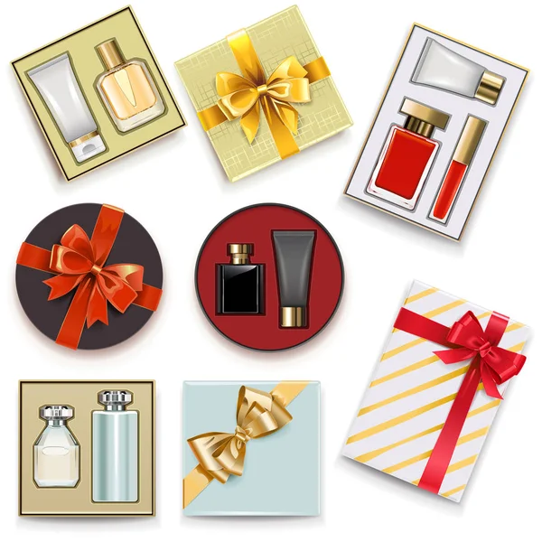 Διάνυσμα Κουτιά Δώρου Perfumery Απομονώνονται Λευκό Φόντο — Διανυσματικό Αρχείο