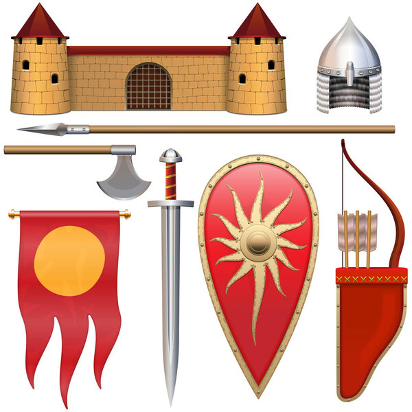 Vector Slavic Knight Armor Icons Set 3 isolated on white background