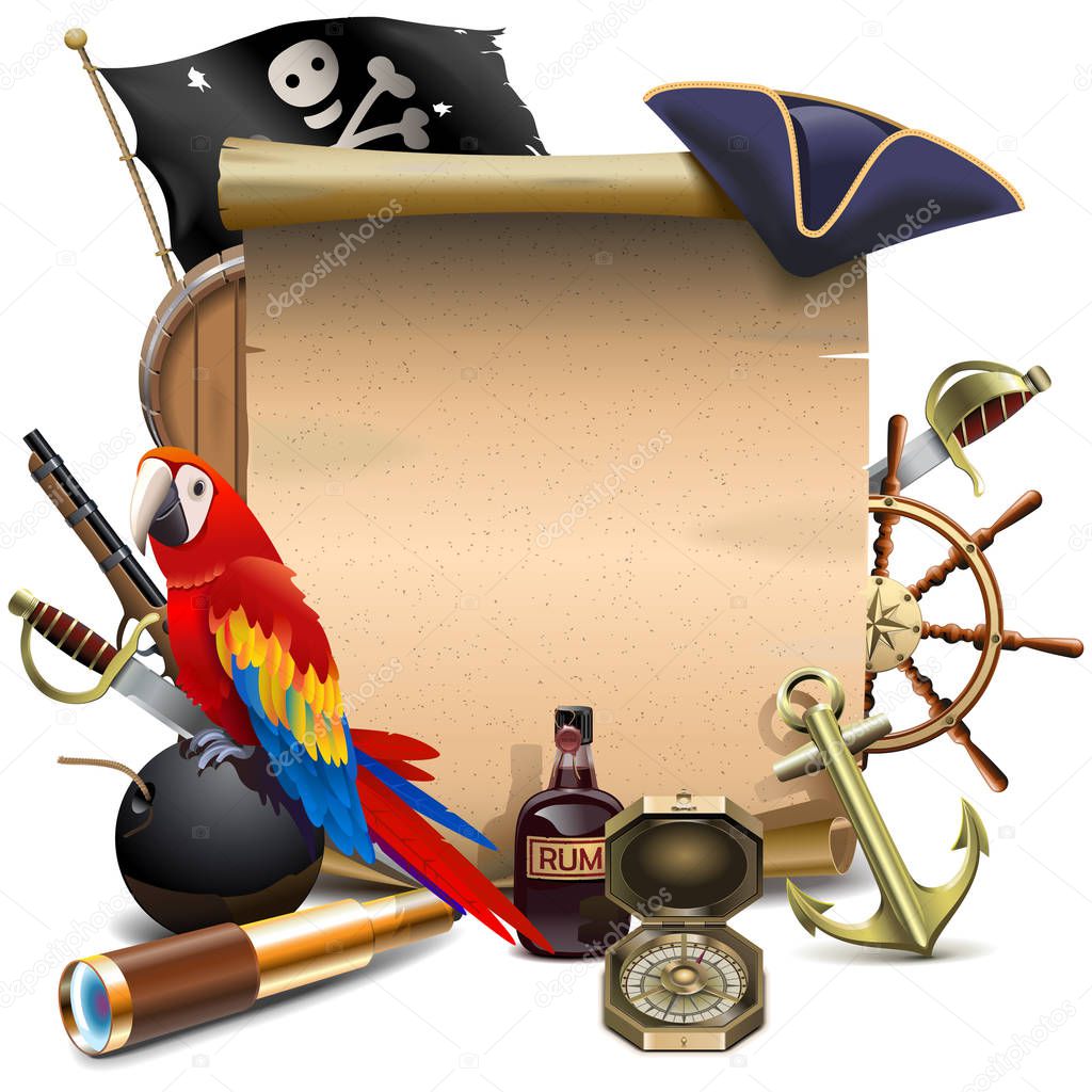 Vector Pirate Paper Scroll isolated on white background