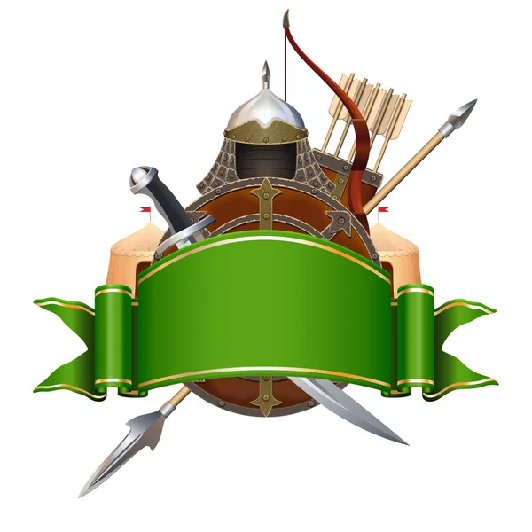 Векторное Зеленое Знамя Рыцарской Броней Белом Фоне — стоковый вектор