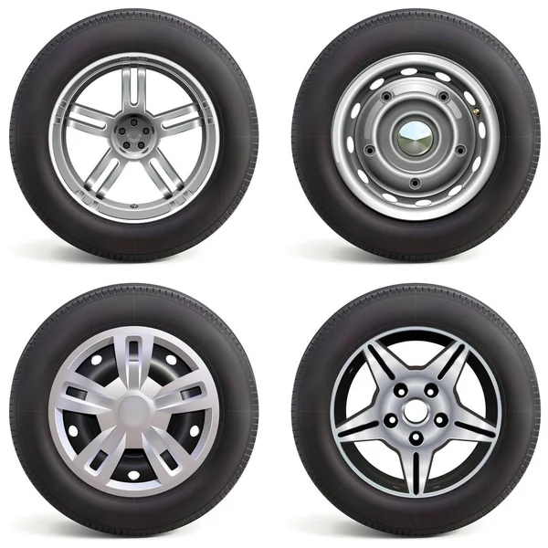 Vector Car Wheels Rims Isolated White Background — Stock Vector