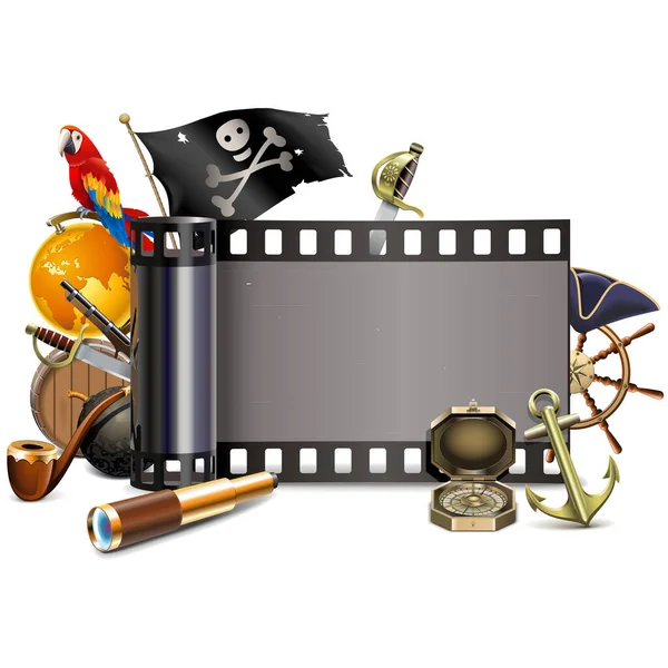 Концепция Векторного Пиратского Кино Изолирована Белом Фоне — стоковый вектор